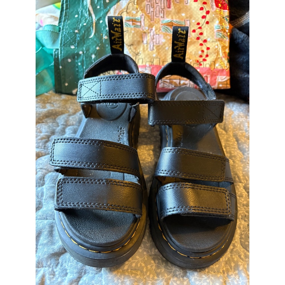 Dr. Martens Klaire J Kids Size 2 Black Excellent Leather Triple Strap Sandals